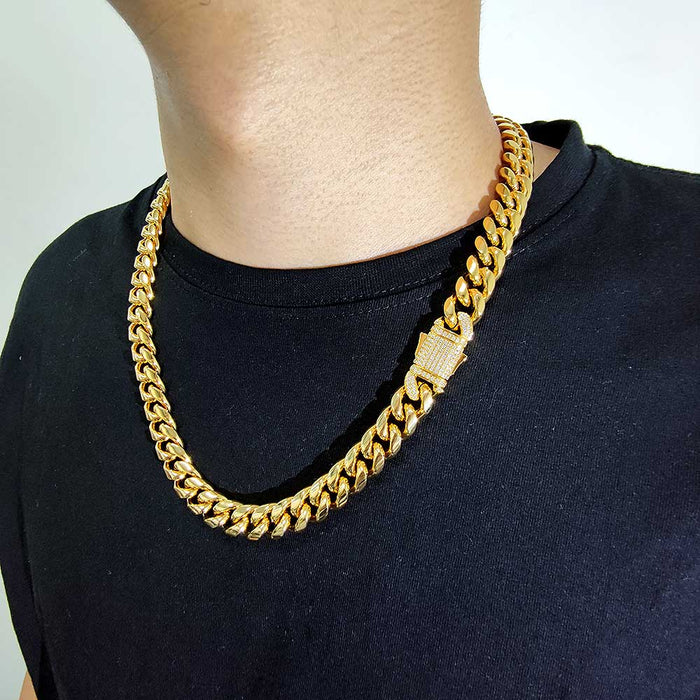 Hip Hop Jewelry Stainless Steel Round Grind Cuban Chain