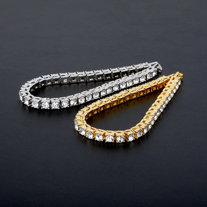 new Hip hop Bracelet Tin Alloy Gold Silver color Iced Rhinestone Crystal 1 Row Tennis Chain Bracelet for man women gift