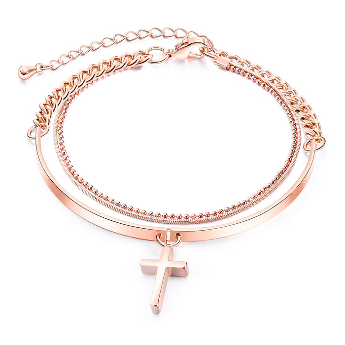 Chain Cross Pendant Double Layer Bracelet