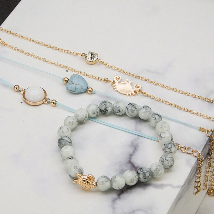 Bohemian Bracelet Set For Women Geometric Shell Star Map Heart Natural Stone Beads Chain Pendant Bracelet Boho Jewelry 2020