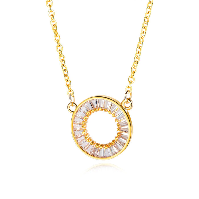 Diamond-studded fashion trend niche design necklace female simple circle copper gold-plated jewelry