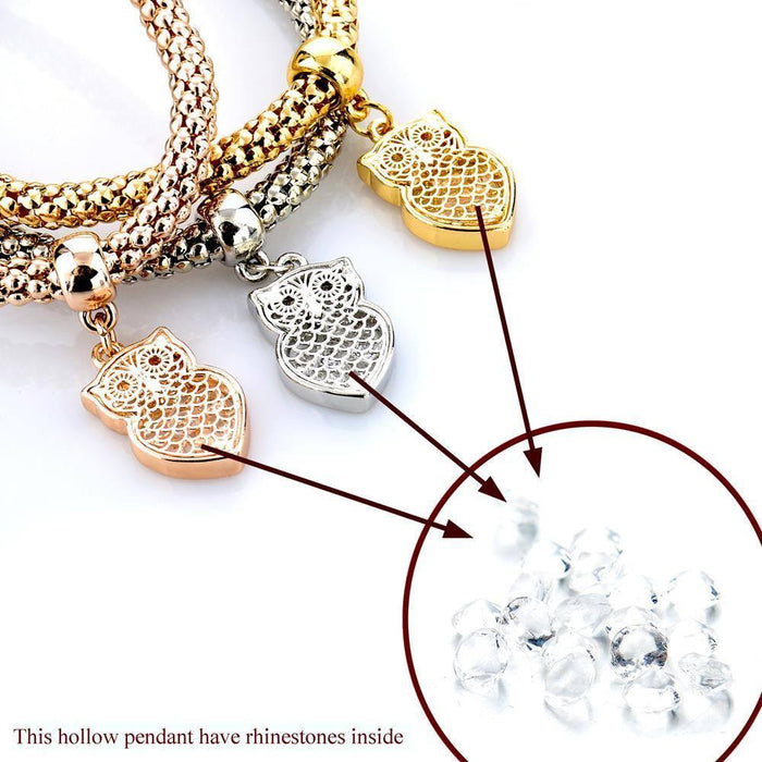 Owl Charm Bracelets with Austrian Crystals