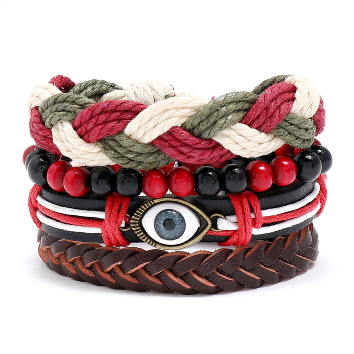 Bohemian Color Leather Vintage Woven Eye Bracelet (One Set)