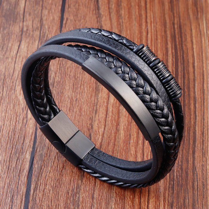 Hand-woven Multi-layer Combination Stainless Steel Men's Leather Bracelet