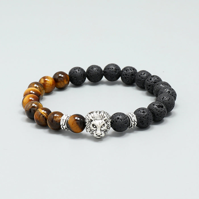 Beaded Tiger Eye Stone Bracelet Volcanic Stone Men's Hand String