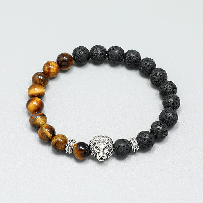 Beaded Tiger Eye Stone Bracelet Volcanic Stone Men's Hand String