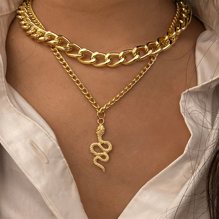 Creative Personality Punk Style Thick Chain Double Clavicle Chain