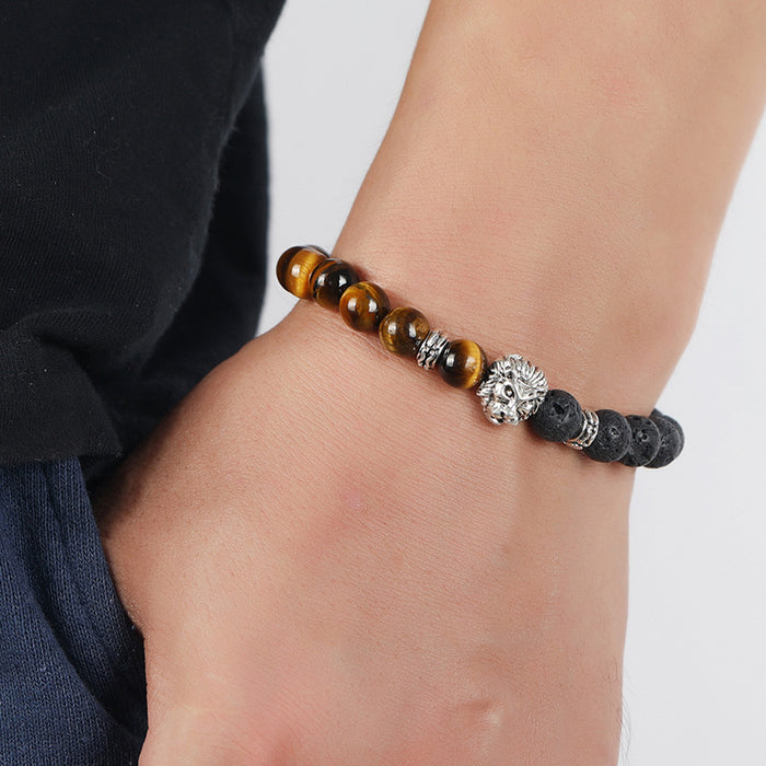 Beaded Tiger Eye Stone Bracelet Volcanic Stone Men's Hand String