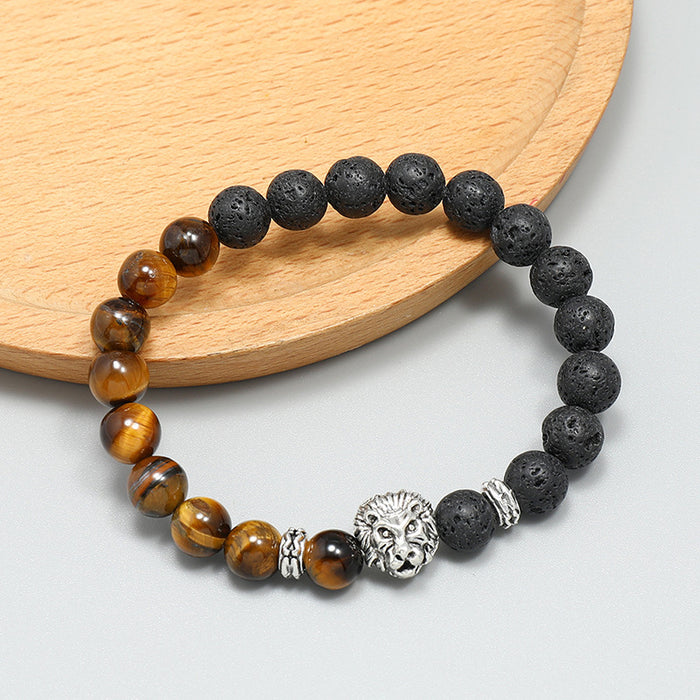 Beaded Tiger Eye Stone Bracelet Volcanic Stone Men's Hand String