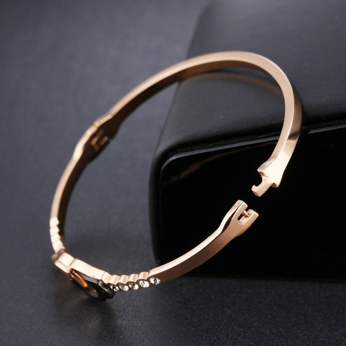 Handcuffs Open Bangles For Women Rose Gold Color Pave Cubic Zirconia Lock Design Birthday Party Office Gift