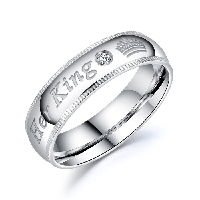 Romantic Couple Rings "Her King His Queen" Stainless Steel Engraving Ring For Lover Best Jewelry Gift