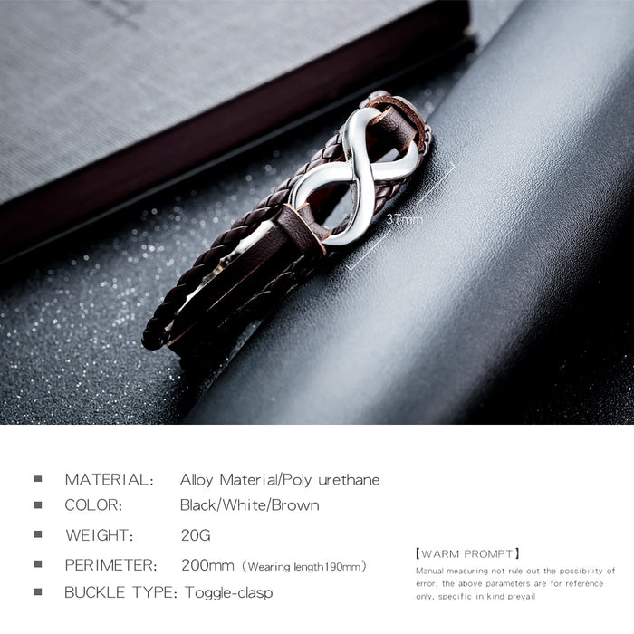 Fashion Infinity 8 Bracelet Hand-woven Wrap Leather Bracelet Rope Chain Bracelet 6 Colors Men Jewelry pulseras