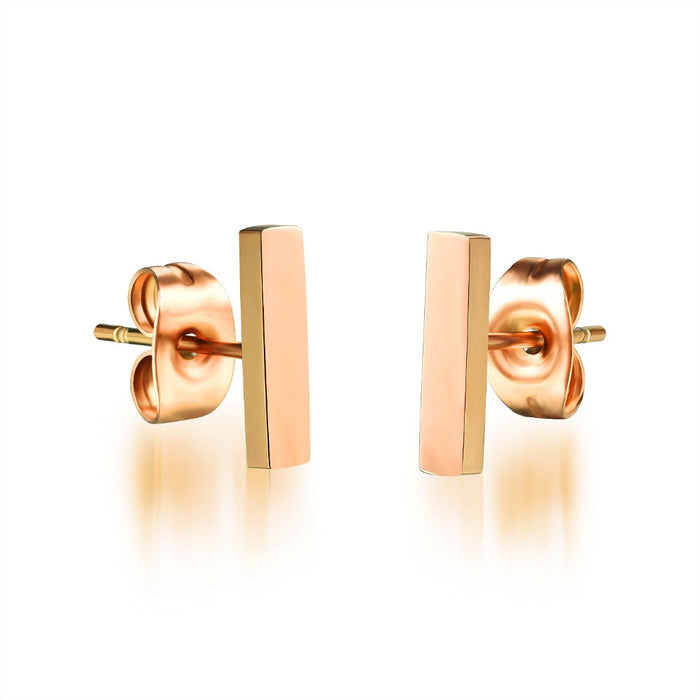 Classical Bar Stud Earrings For Women Rose Gold Color 3 Size Hight Plished Party Bridesmaid Jewelry Gift