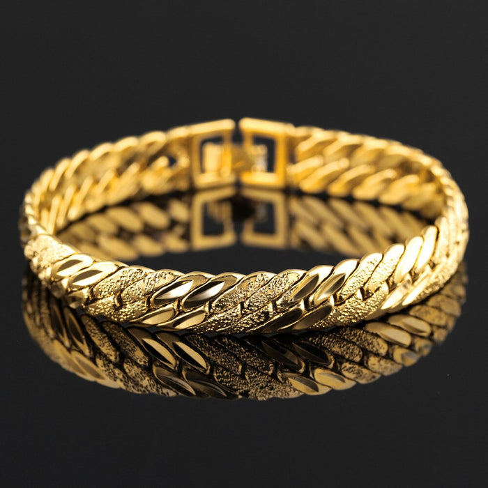 Hiphop Gold Color Chain Bracelet For Men Dull & High Polished 21CM Length 11MM Width Luxury Male Snake Link Bracelet