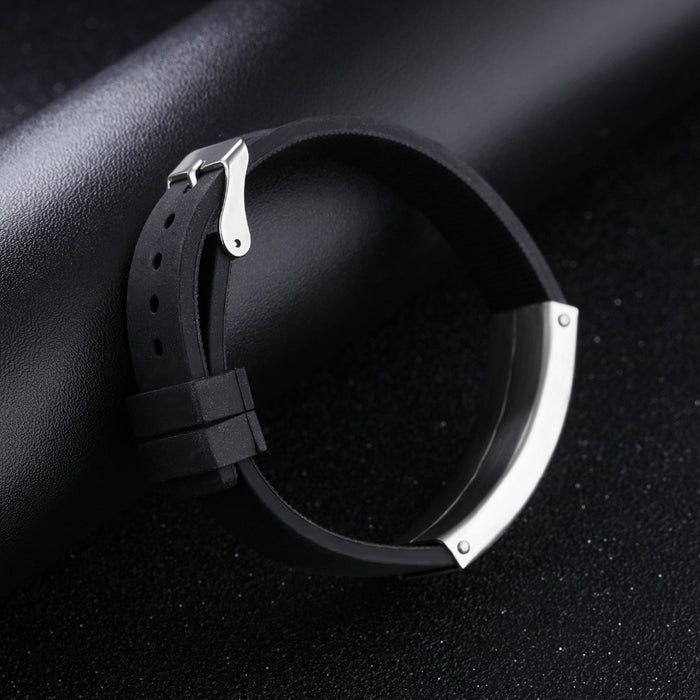 Laser Engraving Silicone Men 's Bracelet Stainless Steel Pin Buckle Length Resizable Man Wristband Gift