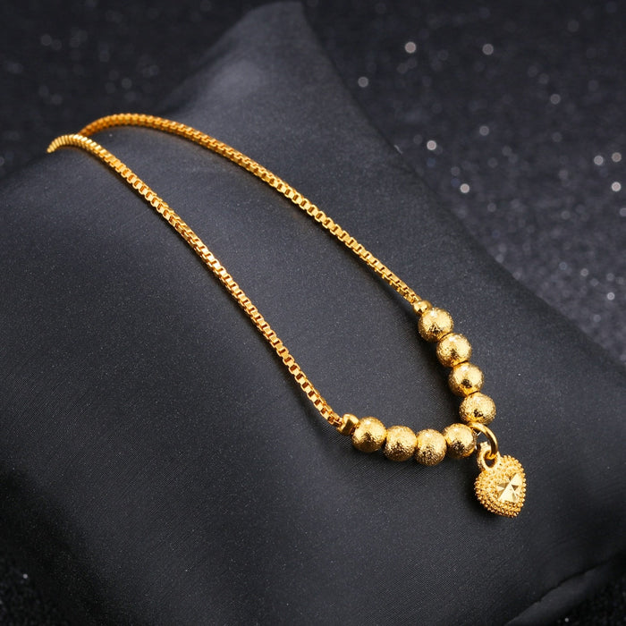 Luxury Gold Color Bracelets For Women Dull Polished Bead & Heart Female Length Resizable Charm Bracelet Never Fade