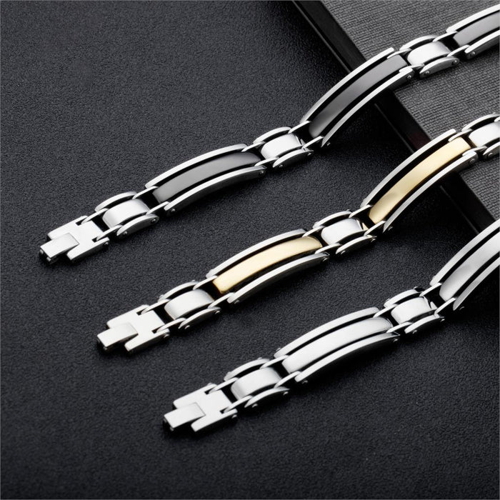Men Simple Bracelet Steel/Gold/Black/ Color Stainless Steel Charm Chain Link Bracelet 220mm Customize Engraved Jewelry