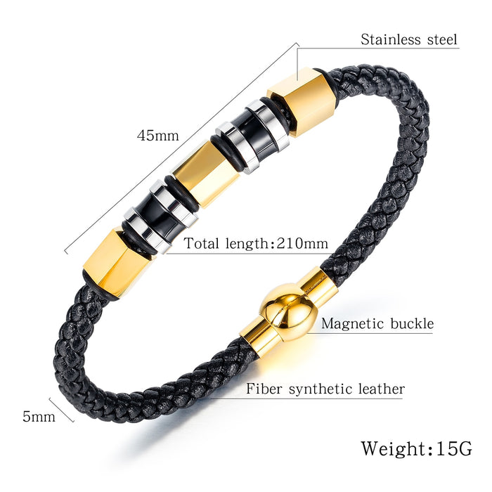 Men's Black Braided Bracelet Minimalist Design Magnetic Buckle Korean Style Steel Gold Accessories 7 JULY NEW ARRIVAL