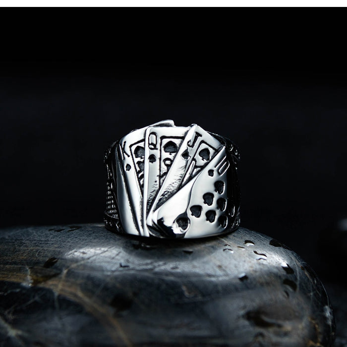 Punk Black Poker Ring for Men Stainless Steel Casting Finger Ring Cool Jewelry Gift
