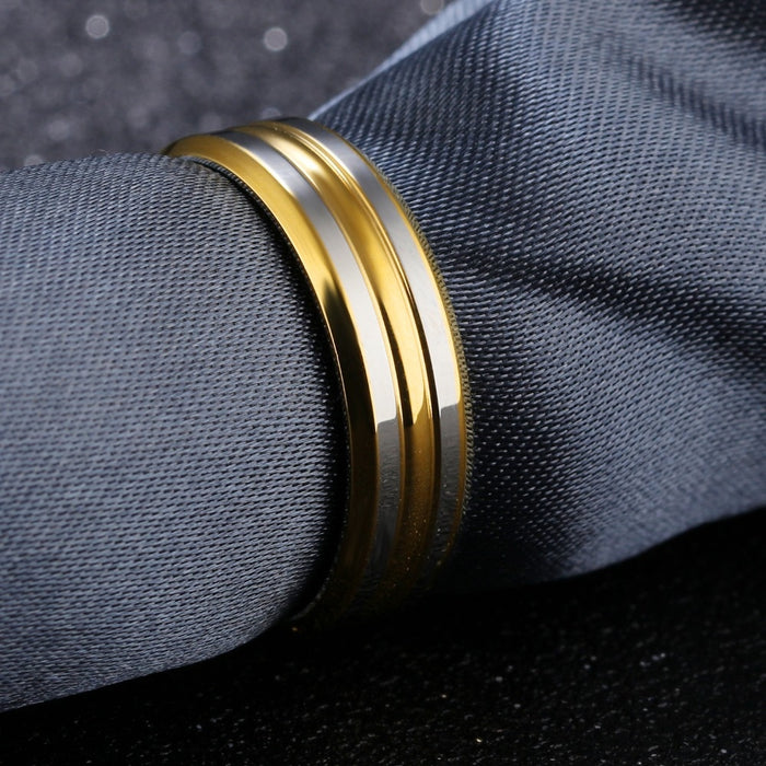 Punk Gold Color Strip Ring For Men Smooth Design Stainless Steel Male Finger Band Jewelry Party Birthday Gift