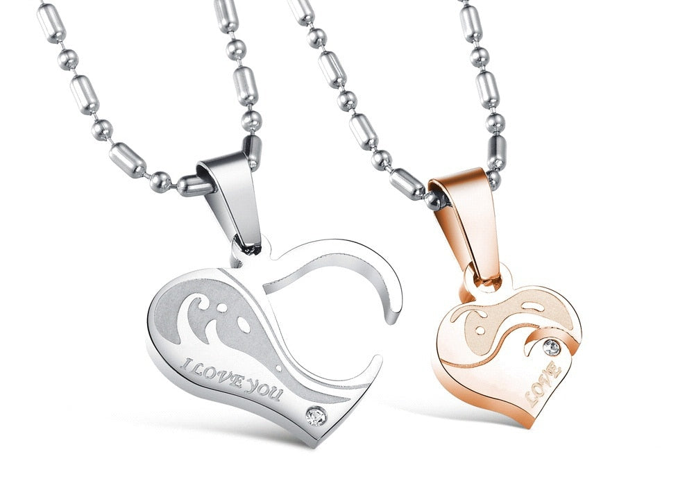 Romantic Gift For Valentine's & Christmas Day Heart Puzzle Design Pendant Stainless Steel Vintage Necklace Women Men Jewelry