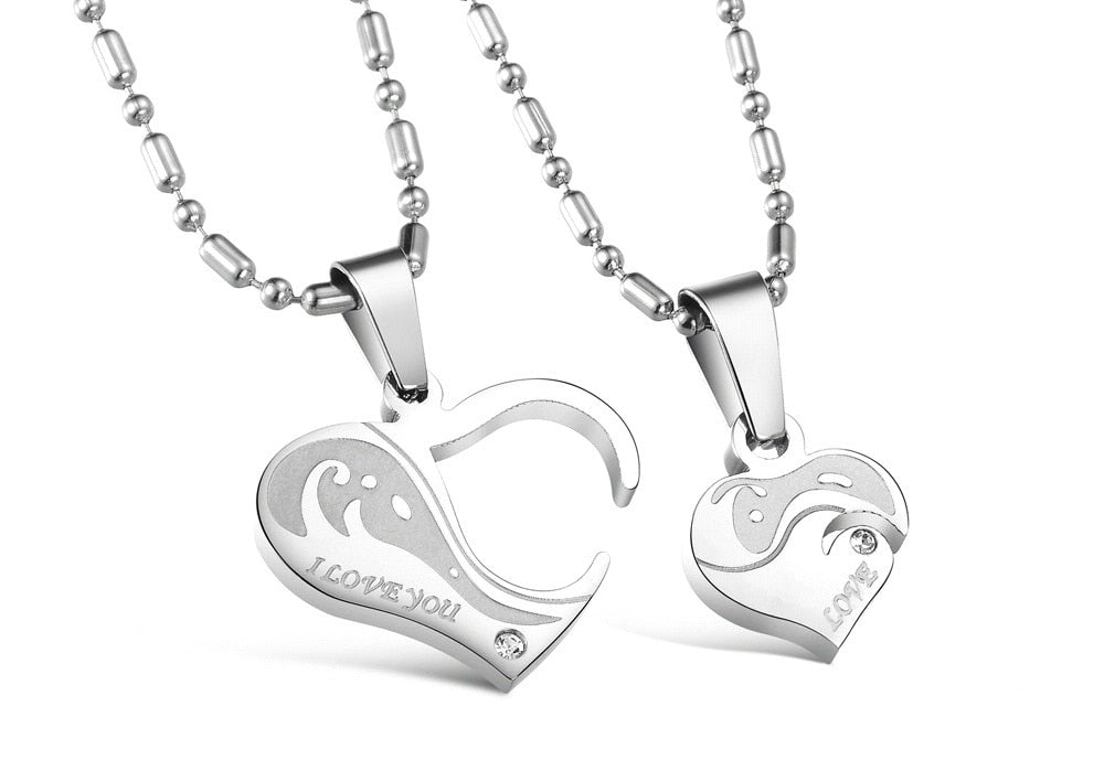 Romantic Gift For Valentine's & Christmas Day Heart Puzzle Design Pendant Stainless Steel Vintage Necklace Women Men Jewelry
