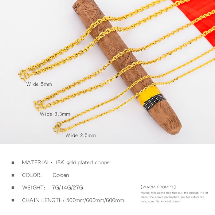 Gold Necklaces For Men Copper Cable Thin Link Male Necklace Accessories Gift 3 Size Charm Chain