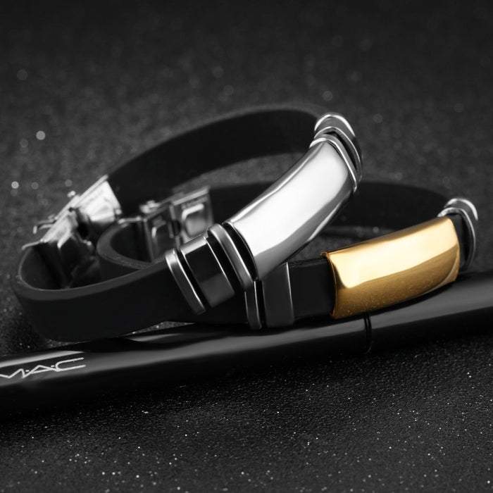 Sport Men's Silicone Bracelets Smooth Design Black / Champagne Gold Color 10 MM Width Length Adjustable Male Gift
