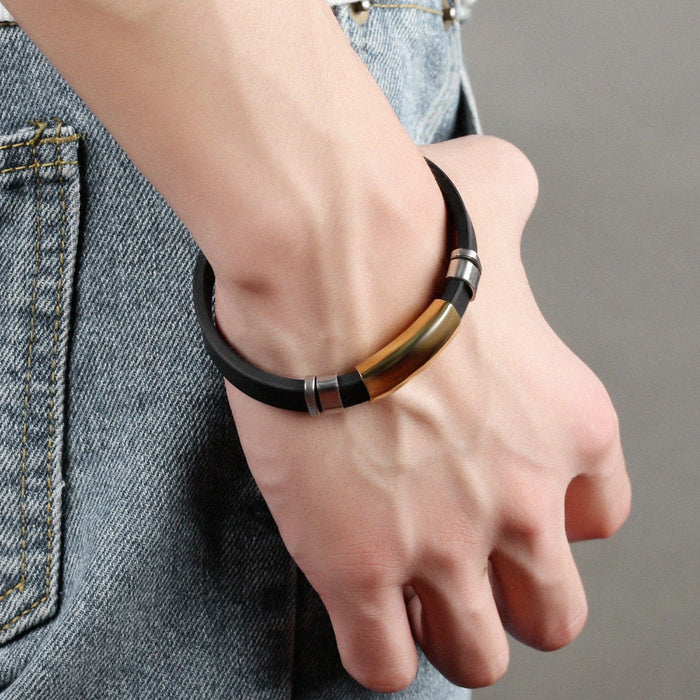 Sport Men's Silicone Bracelets Smooth Design Black / Champagne Gold Color 10 MM Width Length Adjustable Male Gift