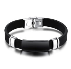 Sport Men's Silicone Bracelets Smooth Design Black / Champagne Gold Color 10 MM Width Length Adjustable Male Gift