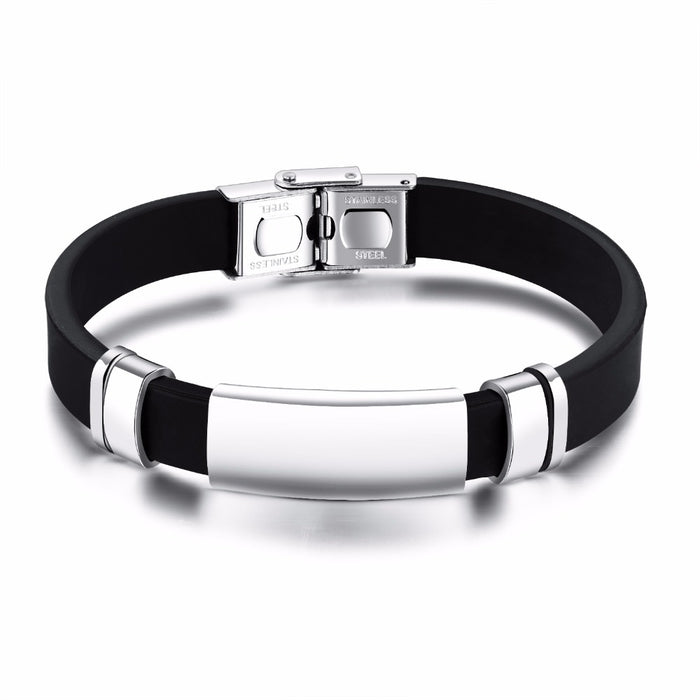 Sport Men's Silicone Bracelets Smooth Design Black / Champagne Gold Color 10 MM Width Length Adjustable Male Gift