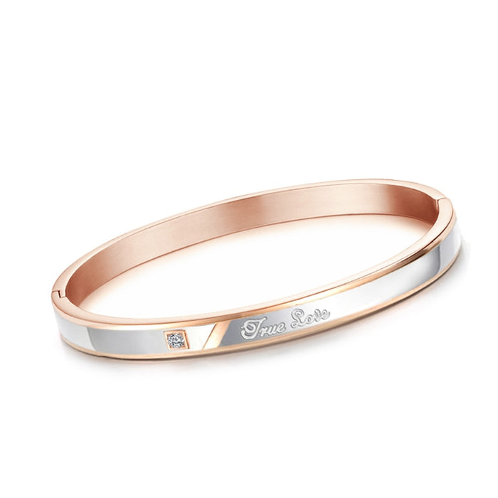 True Love Couple Bangle Set Rose Gold Black Bracelet Matching for Women Men Stainless steel Fashion Love Gift Charms