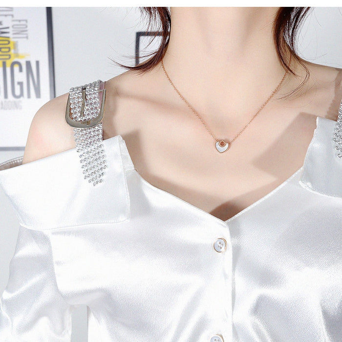 Women Chain Link Necklace Love Shell  Tredy Stainless Steel Rose Gold Designer Charm Korea Romantic Style Jewelry
