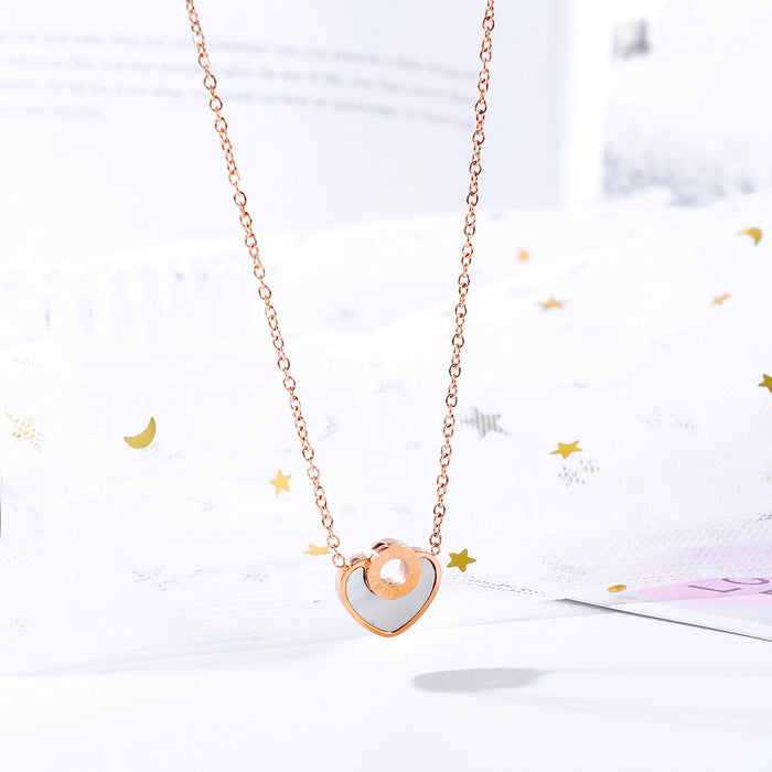 Women Chain Link Necklace Love Shell  Tredy Stainless Steel Rose Gold Designer Charm Korea Romantic Style Jewelry