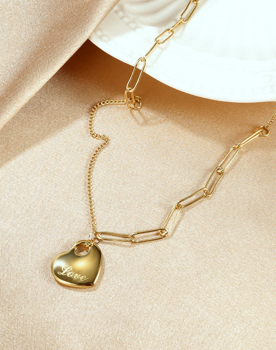 Women Chain Necklace Love Heart Gold Tone Stainless Steel Necklaces for Gilrfriend