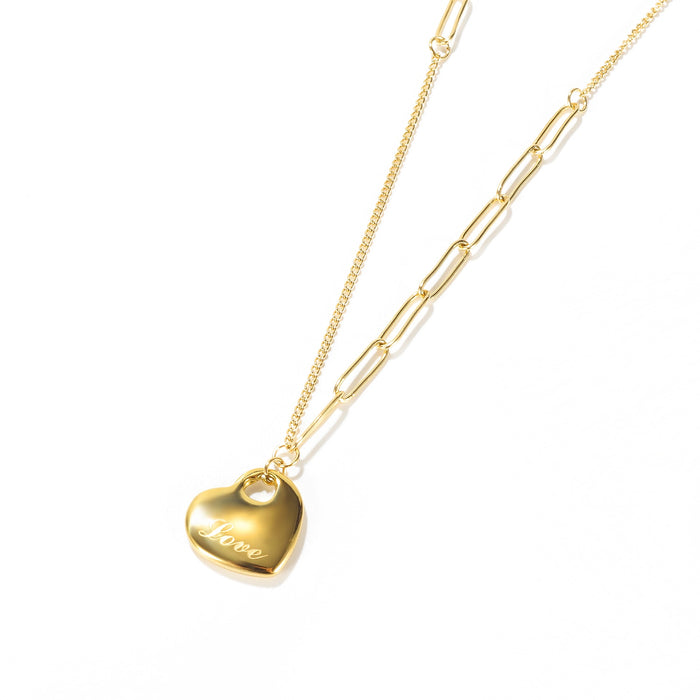 Women Chain Necklace Love Heart Gold Tone Stainless Steel Necklaces for Gilrfriend