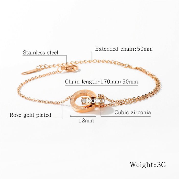 Roung Roma Number Chain Link Bracelet Stainless Steel Designer Charms Rose Gold Elegant