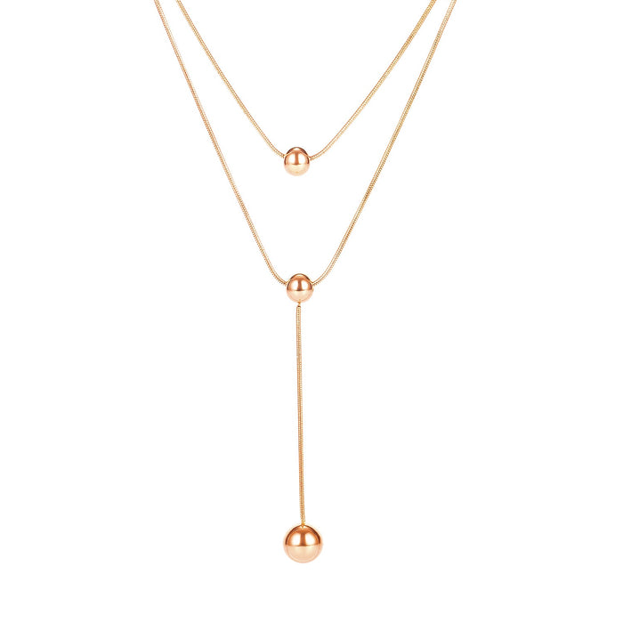 Womens Necklaces Dangle Bead Double Levels  Sweater Link Chains Rose Gold Stainless Steel  Pendant Jewelry