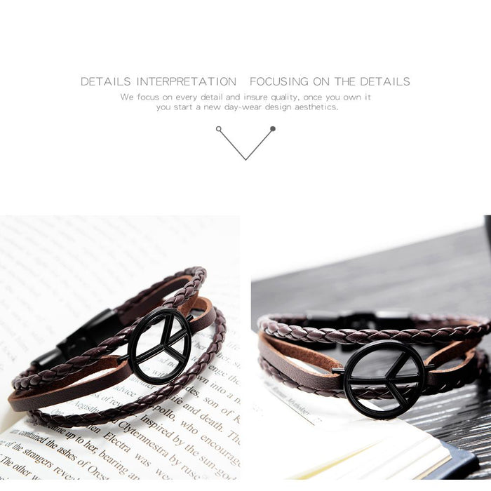 Retro hand-woven multi-layer trendy men's leather bracelet student wrist bracelet