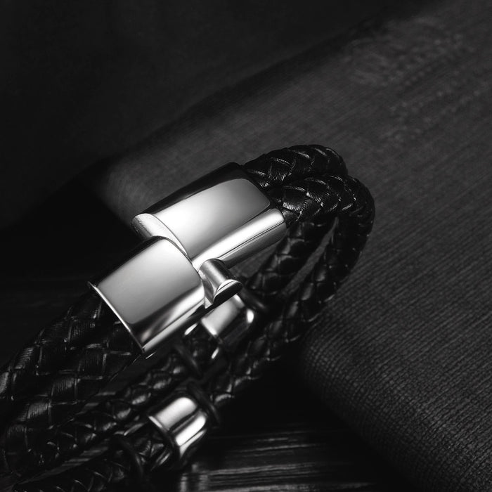 Men's Leather Bracelet Character Multilayer Handmade Magnetic Button Leather Bracelet
