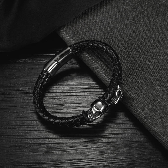Men's Leather Bracelet Character Multilayer Handmade Magnetic Button Leather Bracelet