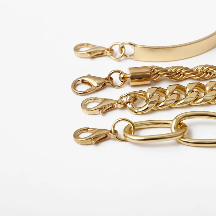 4pcs Punk Curb Cuban Chain Bracelets Set for Women Miami Boho Thick Gold Color Charm Bracelets Bangles Fashion Jewelry