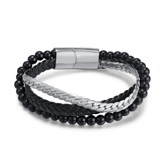 Creative Design Of Glass Beaded Bracelet Multi-layer Woven Stainless Steel Bracelet