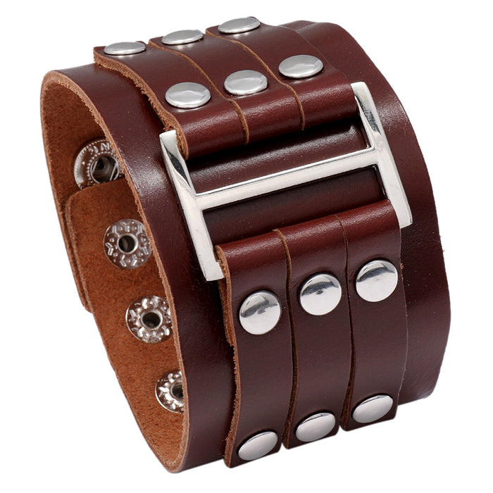 Vintage Multi-studded Cowhide Bracelet Personality Punk Wide Leather Bracelet