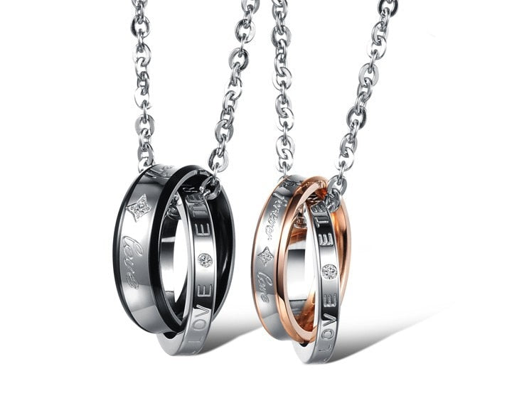 "Forever Love" Brand Couple Necklace Set Stainless Steel Lovers Promise Jewelry