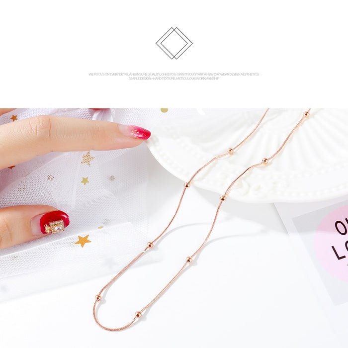 Women Chain Link Necklace Rose Gold/ Gold Minimalist Design Bead Clavicle Chain Stainless Steel Geometric Fashion