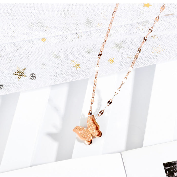 Women Chain Necklace Rose Gold Butterfly Clavicle Chain Stainless Steel Design  Necklaces Fashion Jewelry