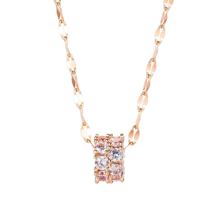 Women Chain Necklace Rose Gold/ Gold Minimalist Round CZ Shiny Unique Clavicle Chain Stainless Steel Copper