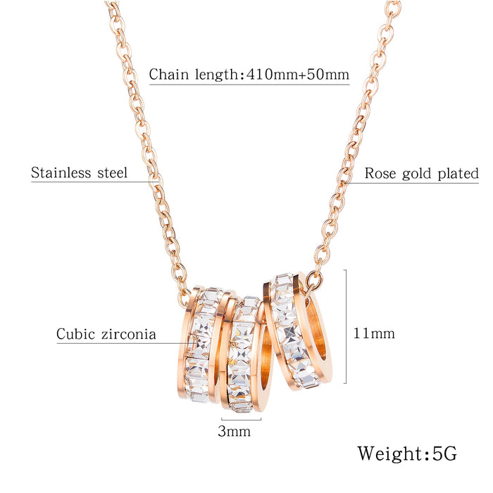Women Chain Necklace Rose Gold/ Gold Simple Round Crystal Clavicle Chain Stainless Steel  Necklaces Fashion Jewelry