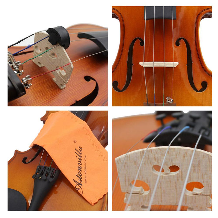 Violin Strings Rubber Mute Maple Wood Bridge Cleaning Cloth Accessories Kit